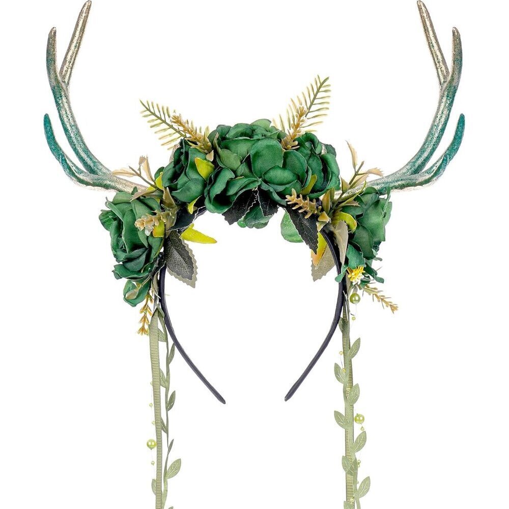 Woodland Flower Antler Headband Fairy Reindeer Vines for Cosplay Renaissance Acc